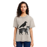 Tokyosol Crow Riding A Cat Washed T Shirt