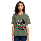 Tokyosol American Shorthair Cat Eating Ramen Washed T Shirt