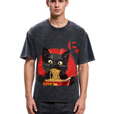 Tokyosol Japanese Ramen Black Cat Washed T Shirt