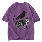 Tokyosol Crow Riding A Cat Washed T Shirt