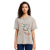 Tokyosol Japanese Art Birds On Cherry Blossom Washed T Shirt
