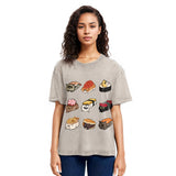 Tokyosol Cute Cat Sushi Washed T Shirt