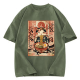 Tokyosol Kawaii Japanese Cute Ramen Cat Washed T Shirt