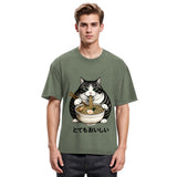 Tokyosol Fat Cat Eating Delicious Ramen Washed T Shirt