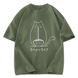 Tokyosol Ramen Cat Washed Zip T Shirt