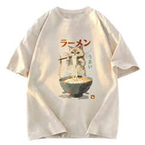 Tokyosol Cute Cat Eating Yummy Ramen Washed T Shirt