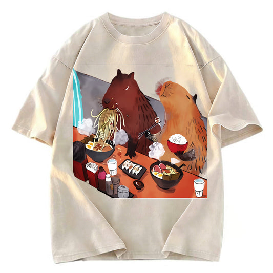 Tokyosol Ramen Lovers Capybara Funny Washed T Shirt