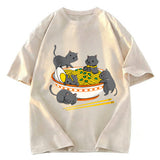 Tokyosol Kawaii Anime Cat Japanese Ramen Washed T Shirt