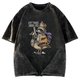 Tokyosol Funny Raccoon King Riding Goose Washed T Shirt
