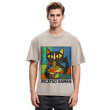 Tokyosol Abstract Cat Eating Ramen Washed T Shirt
