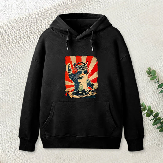 Rock Music Cat Vintage Geek Hoodie