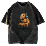 Tokyosol Capybara Life:Paused.Game:ON. Washed T-Shirt