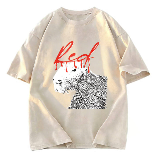 Tokyosol Whole Lotta Red Hip-Hop Capybara Washed T-Shirt