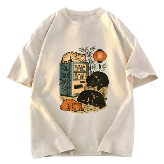 Tokyosol Japanese Vending Machine Cat Washed T-Shirt