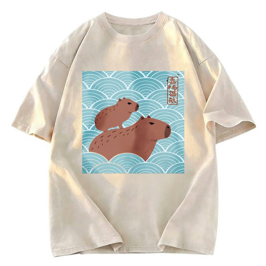 Tokyosol Kawaii Capybara Ukiyo-e Washed T-Shirt