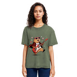 Tokyosol Cute Bear Guitar Valentine Washed T-Shirt