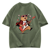 Tokyosol Cute Bear Guitar Valentine Washed T-Shirt