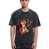 Tokyosol Cute Bear Guitar Valentine Washed T-Shirt