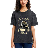 Tokyosol Retro Capybara Eating Ramen Japanese Washed T-Shirt