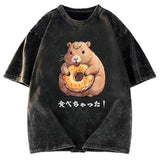 Tokyosol Cute Capybara Is Eating A Donut Washed T-Shirt