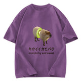 Tokyosol Kiwi Capybara Funny Meme Washed T-Shirt
