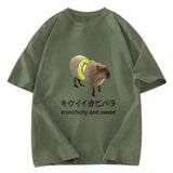 Tokyosol Kiwi Capybara Funny Meme Washed T-Shirt