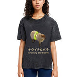 Tokyosol Kiwi Capybara Funny Meme Washed T-Shirt