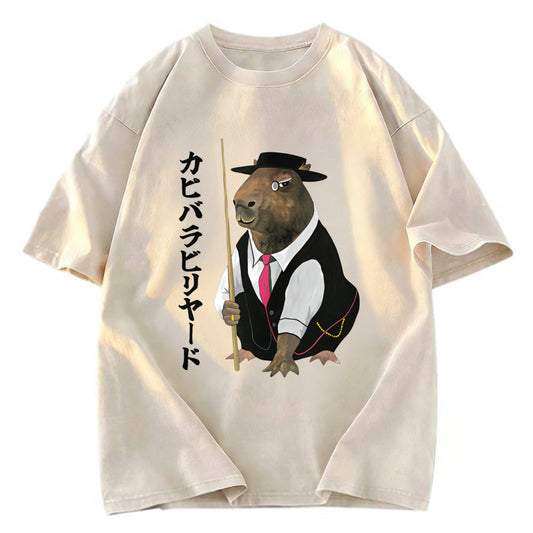Tokyosol Capybara Billiards Player Washed T-Shirt