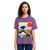 Tokyosol Funny Capybara Surfing Washed T-Shirt