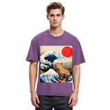 Tokyosol Funny Capybara Surfing Washed T-Shirt