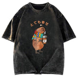 Tokyosol Capybara Drinking Coffee Washed T-Shirt