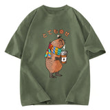 Tokyosol Capybara Drinking Coffee Washed T-Shirt