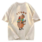 Tokyosol Capybara Drinking Coffee Washed T-Shirt