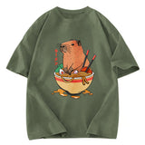 Tokyosol Capybara Ramen Funny Washed T-Shirt