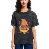 Tokyosol Capybara Ramen Funny Washed T-Shirt