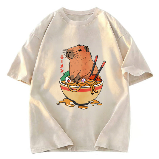 Tokyosol Capybara Ramen Funny Washed T-Shirt