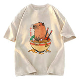 Tokyosol Capybara Ramen Funny Washed T-Shirt