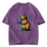 Tokyosol Capybara Playing E-sports Washed T-Shirt