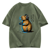 Tokyosol Capybara Playing E-sports Washed T-Shirt