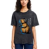 Tokyosol Capybara Playing E-sports Washed T-Shirt