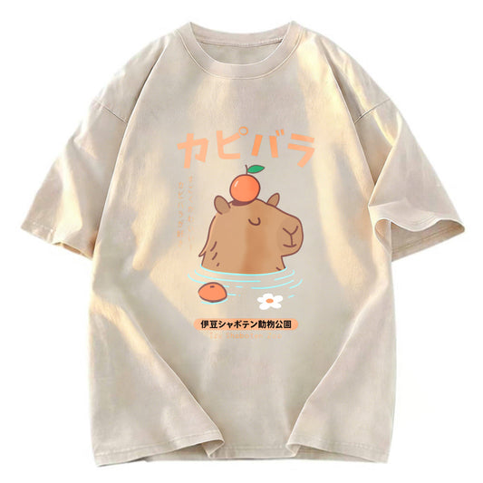 Tokyosol Capybara Soaking In Hot Springs Washed T-Shirt