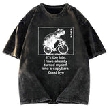 Tokyosol Funny Capybara Riding A Bicycle Washed T-Shirt