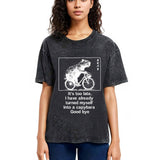 Tokyosol Funny Capybara Riding A Bicycle Washed T-Shirt