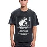 Tokyosol Funny Capybara Riding A Bicycle Washed T-Shirt