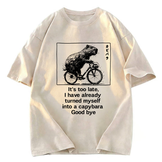 Tokyosol Funny Capybara Riding A Bicycle Washed T-Shirt