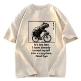 Tokyosol Funny Capybara Riding A Bicycle Washed T-Shirt