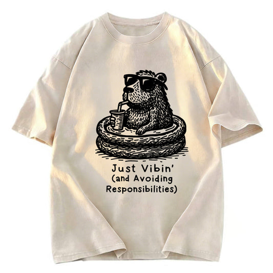 Tokyosol Capybara On A Bathing Vacation Washed T-Shirt