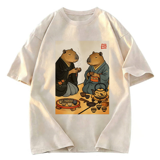 Tokyosol Capybara Tea Ceremony Washed T-Shirt
