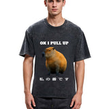 Tokyosol Ok I Pull Up Funny Capybara Washed T-Shirt