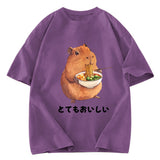 Tokyosol Capybara Eating Japanese Ramen Washed T-Shirt